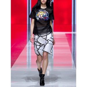 Christopher Kane Paneled Velvet Trimmed Silk Skirt